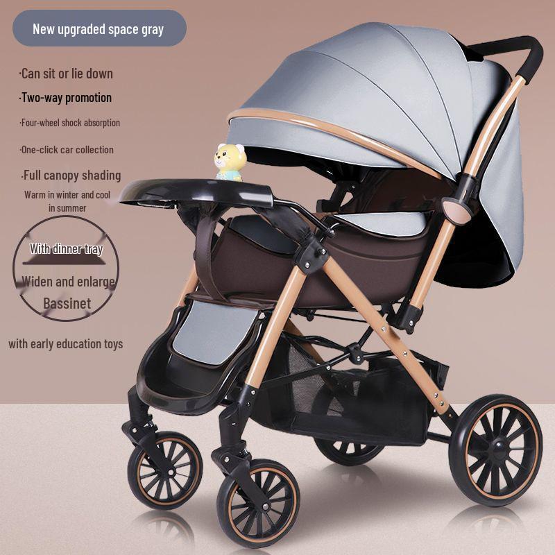 Lightweight Reversible Stroller with Dining Tray - Four-Wheel, Folding, for Infants and Toddlers