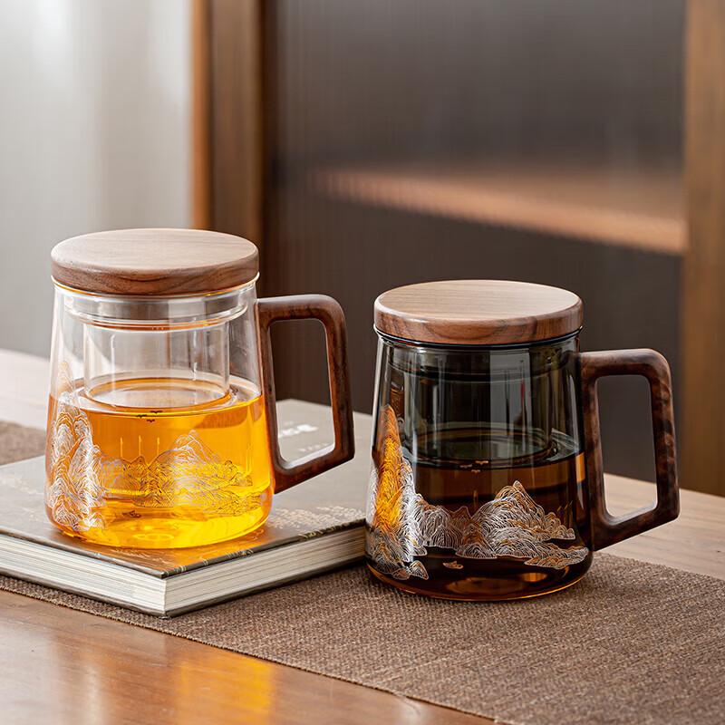 Heat-Resistant Glass Tea Infuser Mug with Wooden Handle