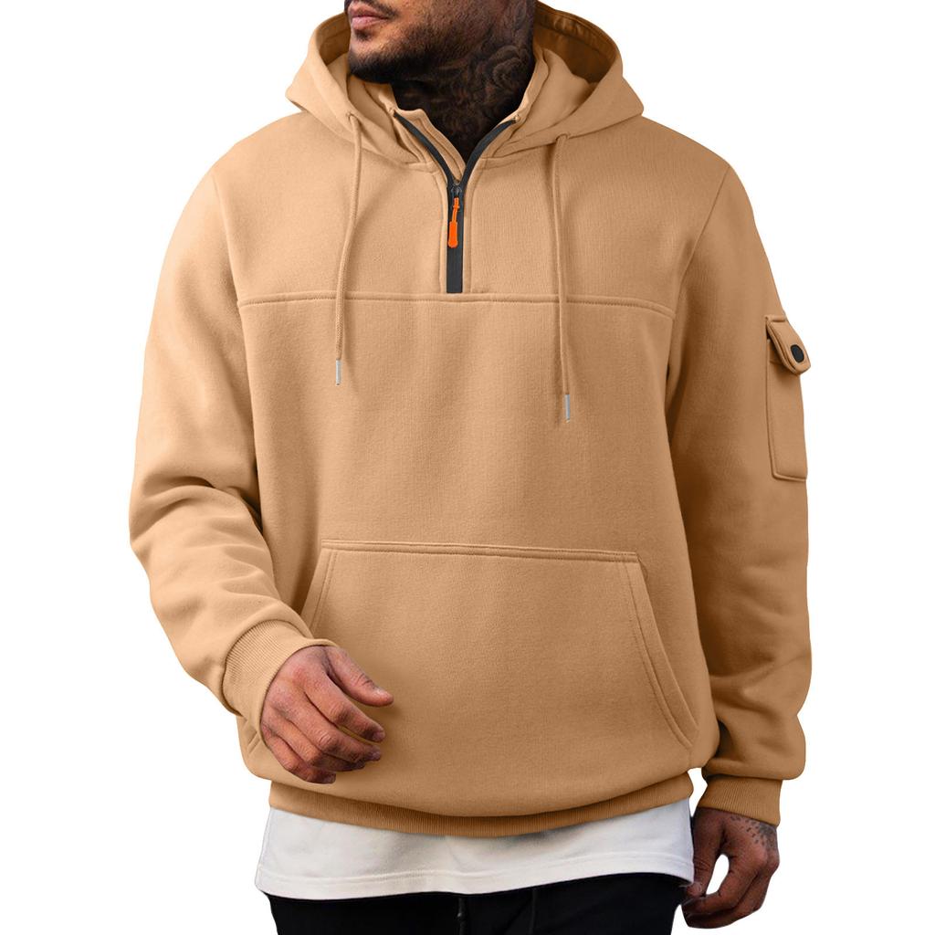 Men's Sweatshirt Hoodie Half Zipper Arm Pocket Cardigan Men's Sports Large Size Casual Hoodie