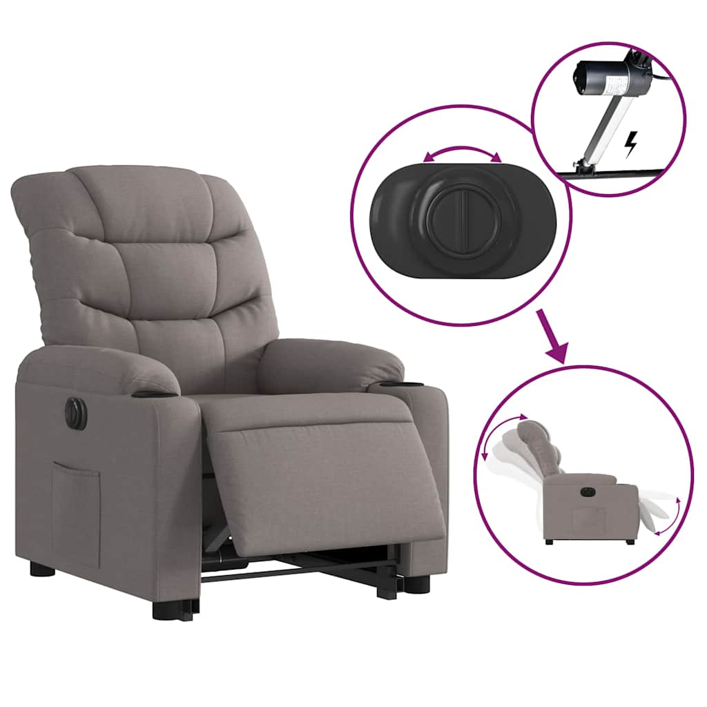 Electric Recliner Chair with Rising Function Taupe Fabric