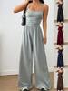 Women's Solid Color Spaghetti Strap Wide-Leg Bandeau Jumpsuit
