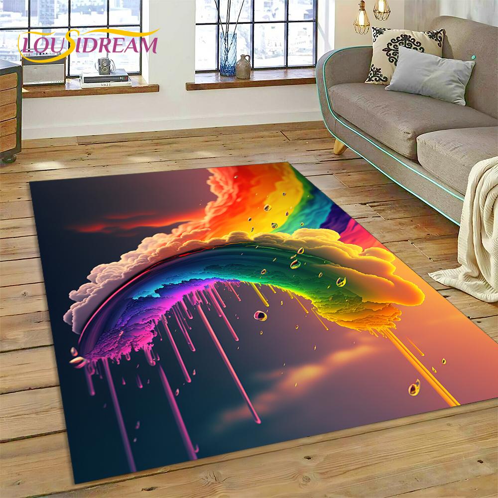 Rainbow 3D Colour Illusion Cartoon Rug Carpet for Living Room Bedroom Home Decor,Floor Mat Non-slip Decoration for Sofa Doormat