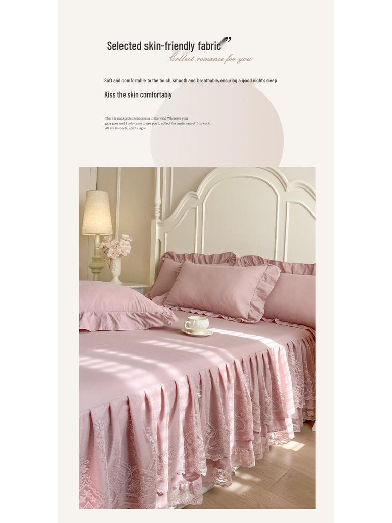Juego de Falda de Cama de Encaje Coreano: Protector de colchón antideslizante con volantes estilo princesa para camas individuales/dobles