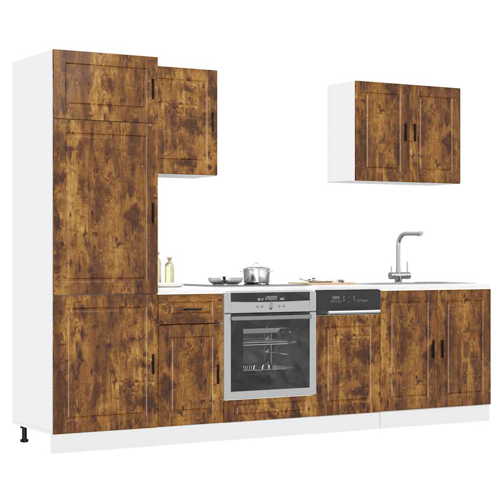 7 Piece Kitchen Cabinet Set Porto Smoked Oak Wood Based Panel