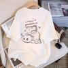 Harajuku cartoon cat Short Sleeve T-shirts Women Summer pure cotton Casual oversized T Shirt Women's Streetwear white Y2k Tops