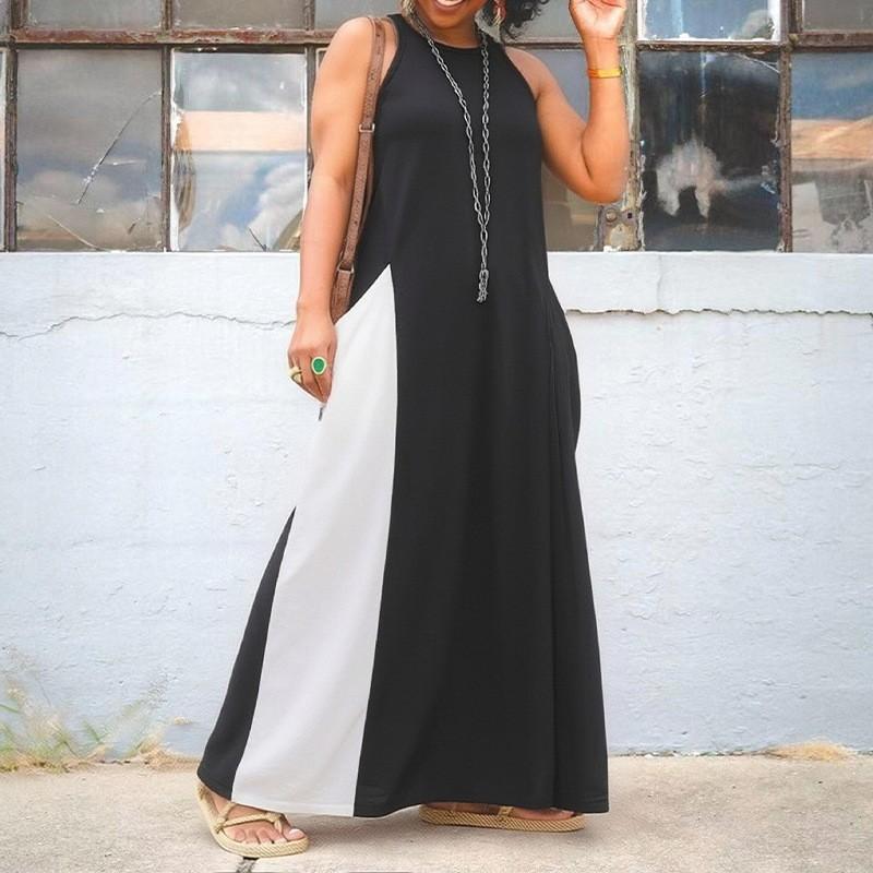 

European American Fashionable Casual Loose Contrasting Sleeveless Dress M