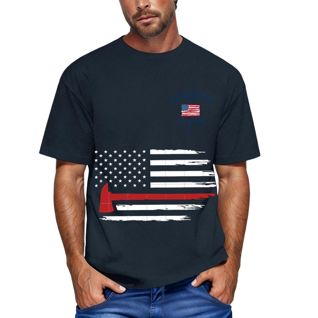 Men's loose and casual flag letter print T-shirt short-sleeved top