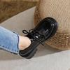 Women's 8cm Height-Increasing Leather Loafers - Chunky Heel, Lace-Up, Square Toe, Spring/Autumn Style