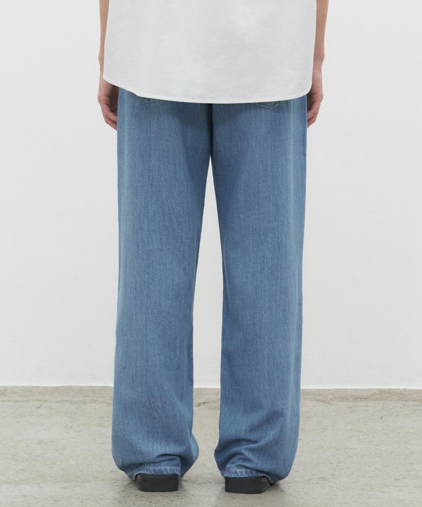 DECET [Summer Linen-Like] Linen Like Mid Rise Wide Jeans Dcpt039Blue