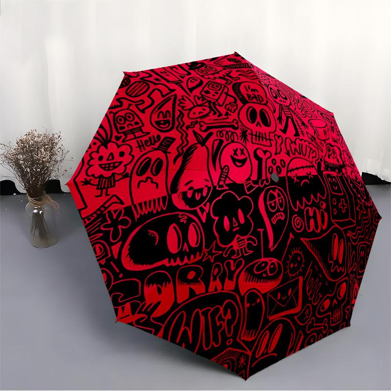 1pc Graffiti Art Automatic Open/Close Umbrella with Windproof, Functional Design, 8-Rib Sturdy Canopy, Durable Ribs,101