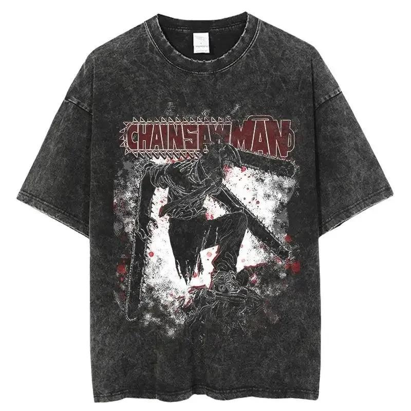 Men's T-shirt graphic washed T-shirt anime chainsaw man, Makima casual high-quality short-sleeved