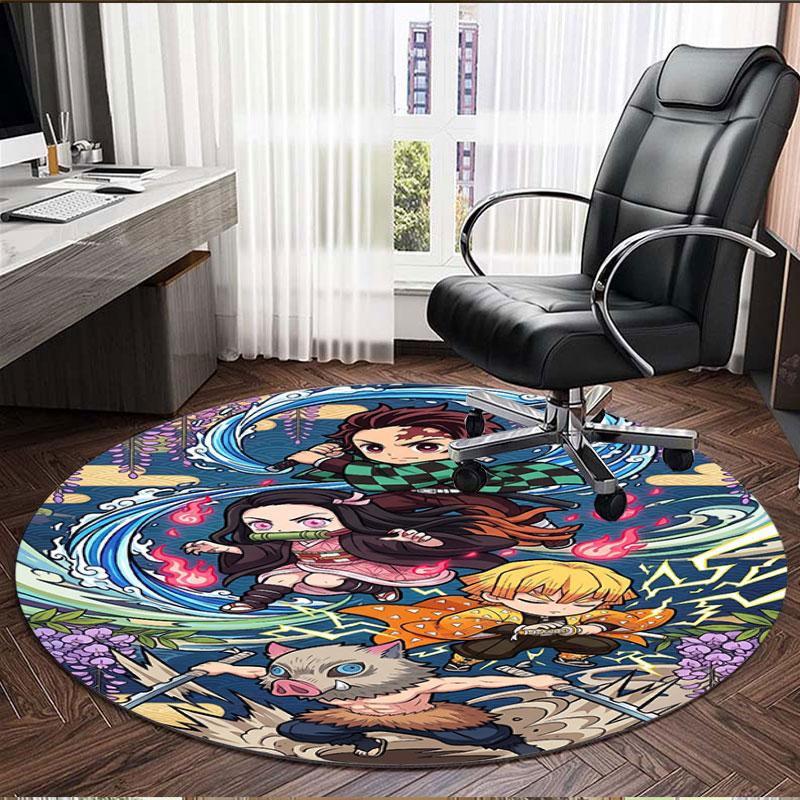 Demon Slayer Print Round Rug, Washable Floor Carpet, For Entryway Dorm Laundry Room Office Study, Home Decor Birthday Christmas Gift