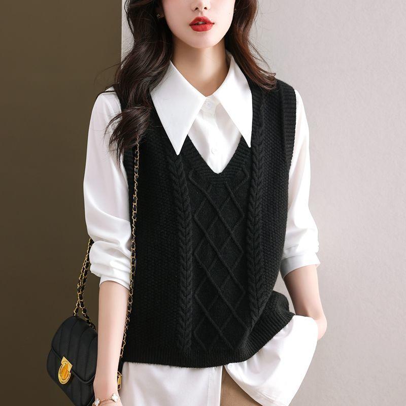 Pevná Vesta s copánkovým vzorem s výstřihem do V, Vintage bezrukávový volný svetr, Dámské oblečení