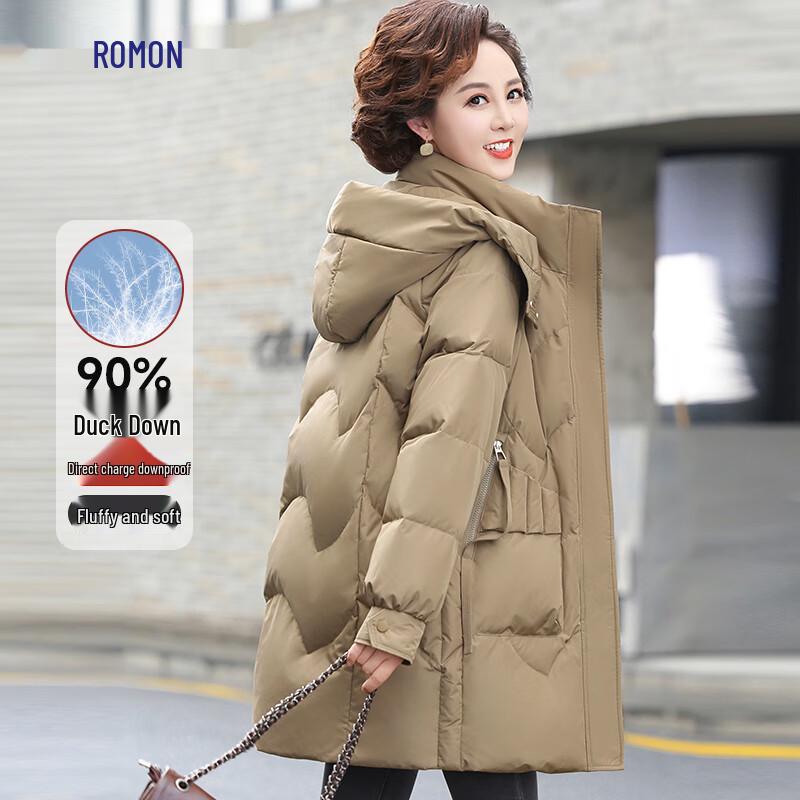 ROMON Women's Hooded Mid-Length 90% Duck Down Winter Coat