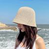 Summer Women Bucket Hat Hollow Out Breathable Sun Hat Outdoor Anti-UV Beach Panama Cap Fold Wide Brim Knitted Fishierman Cap
