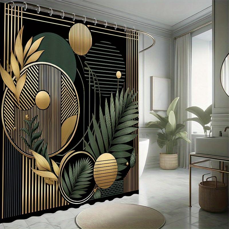 

Minimalist Green Plant Shower Curtain Set - Artistic Pattern, Creative Style,High-Quality Polyester, Modern Bathroom Decor W90XH180cm
