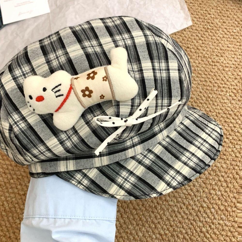 Cute Face Slimming Plaid Beret Hat Sun Protection Thin Design Octagonal Cap Y2K Newsboy Hat Women's Fashion