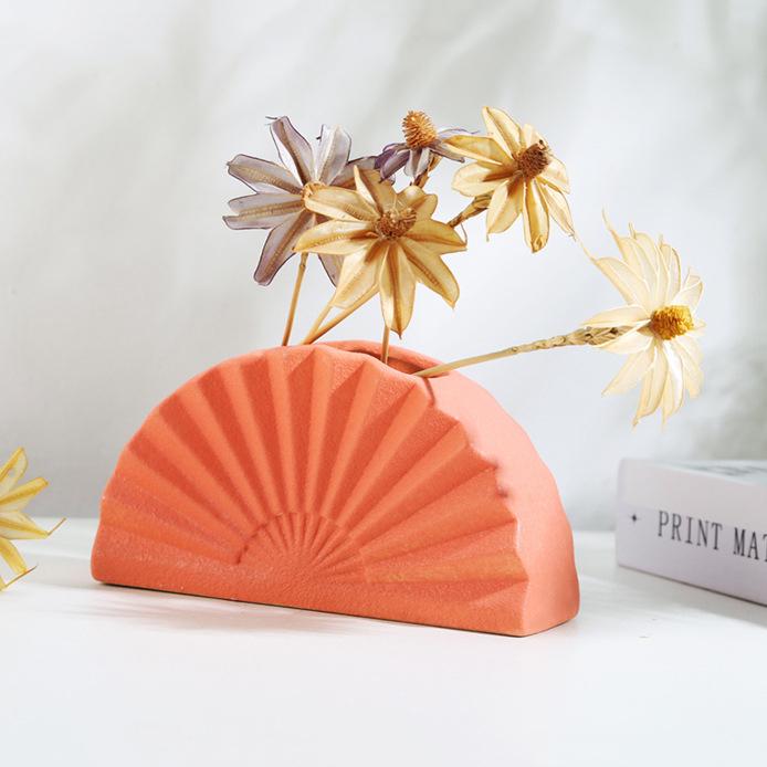 Fan-shaped Art Vase Flowerpot Ceramic Hydroponic Vase Flower Arrangement Home Decor Desktop Ornaments Garden Decoration