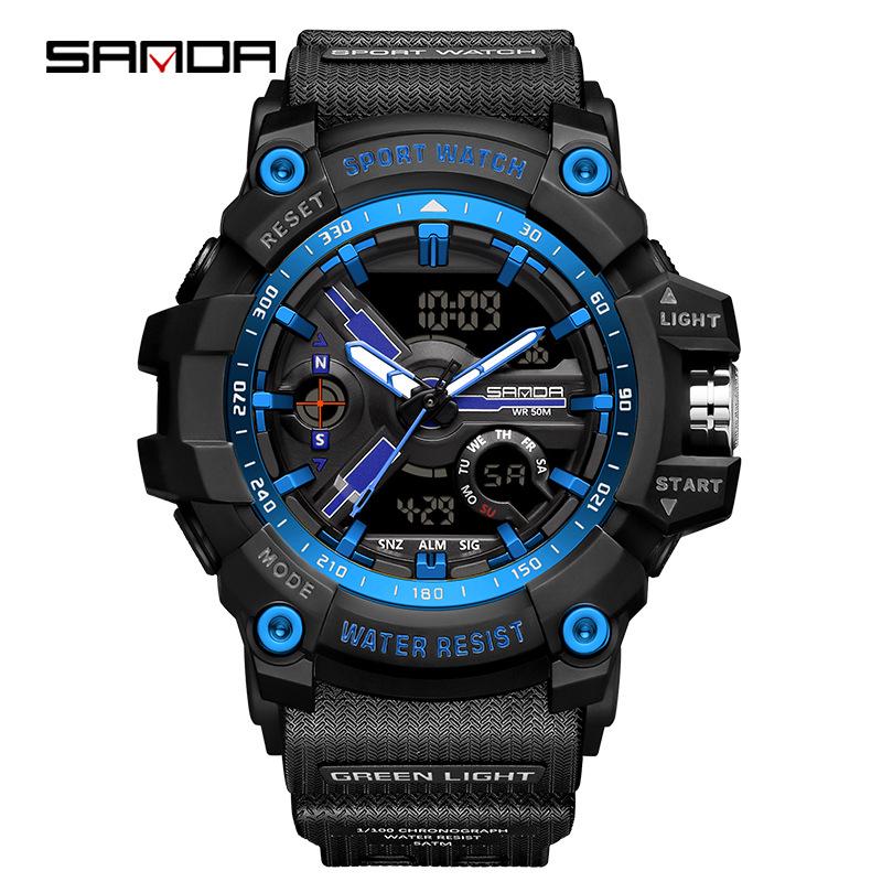 SANDA Jugend Trend Schwarz Tech Multifunktionale Wasserdichte Stoßfeste Herren Elektronische Uhr