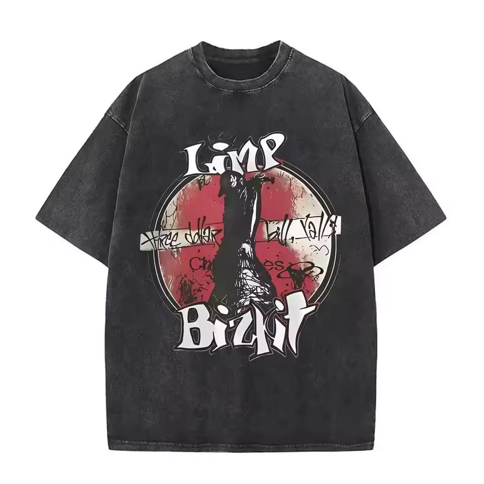 Men Clothing Acied Washed Tee Shirt Rock Band Limp Bizkit Graphic T-ShirtHomme Graphic TShirts Men Washed Vintage Streetwear Tee