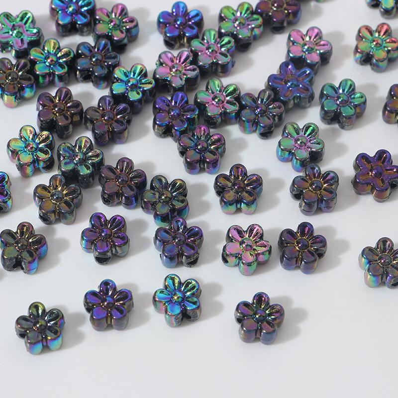 ZW08 ABCai 100pcs 7mm Plating Color Acrylic Flower Charm Beads Tiny Mix Shiny Spacer Bead Jewelry Making Diy Bracelet Material