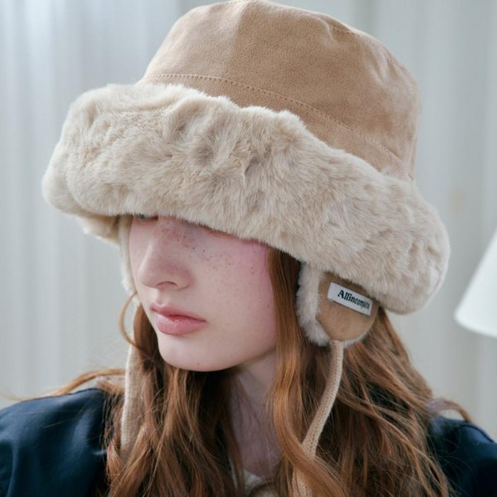 Allincomplete Suede Fur Earflap Bucket Hat