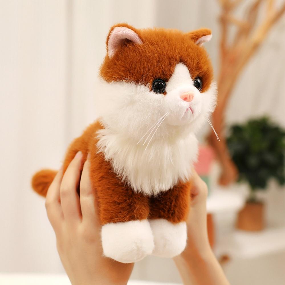 Cute Simulated Sitting Cat Pendant Doll Plush Toy Stuffed Soft Animal White Black Kitten Keychain Doll Birthday Gift
