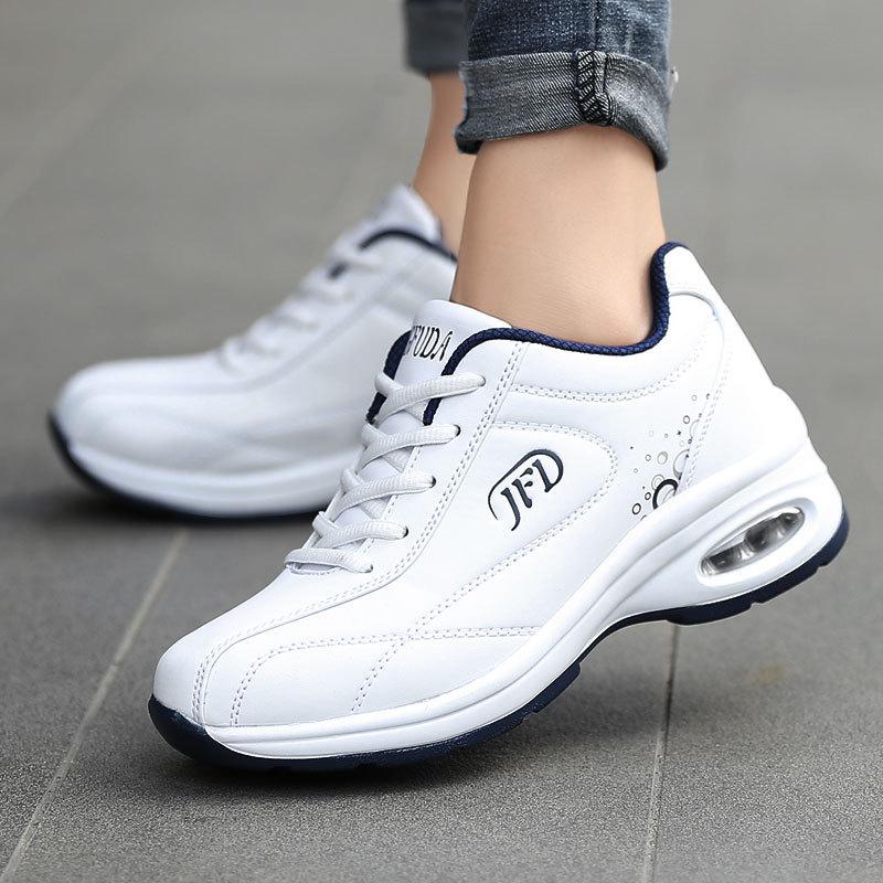 Fashion Women's Black Leather Sneakers Air Cushion Shoes Autumn Casual Lace Up Lightweight Anti-slip Running Shoes Women Outdoor Sports