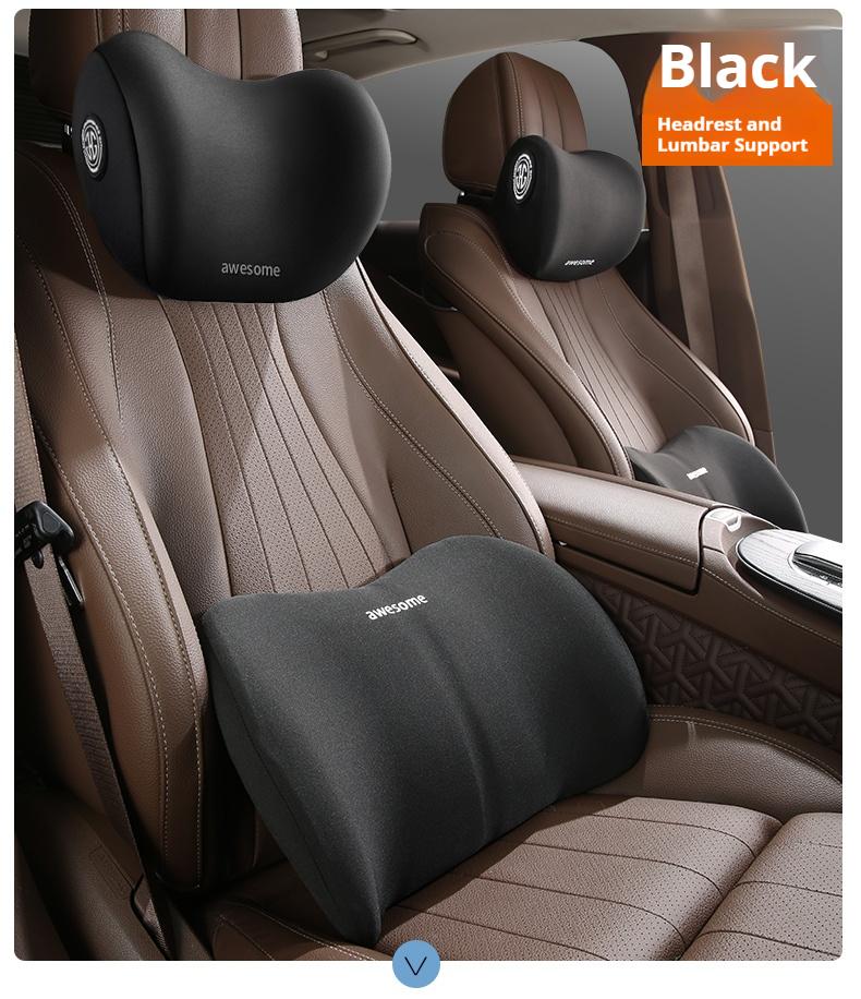 Memory Foam Car Neck Pillow & Lumbar Cushion Set, Ergonomic Backrest & Headrest Support for Driving Comfort, for Most Cars