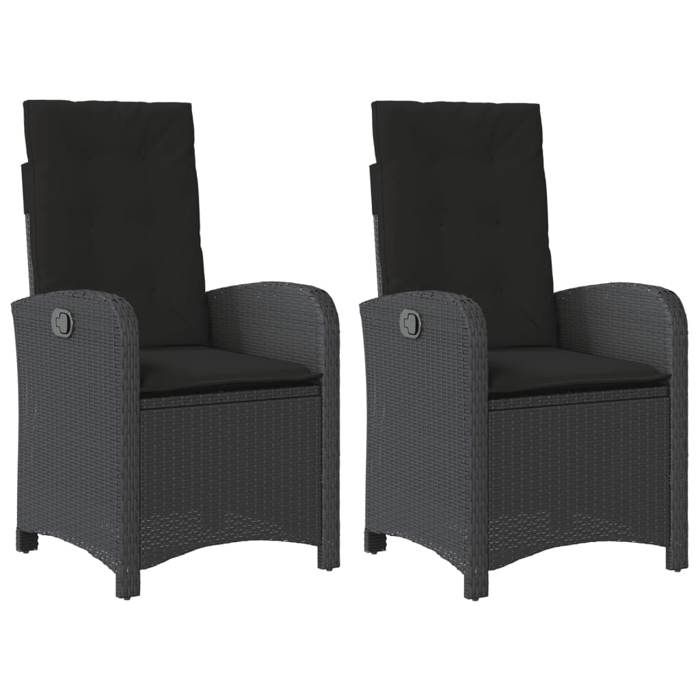 VidaXL Chaises inclinables de jardin lot de 2 et coussins noir rotin 365169