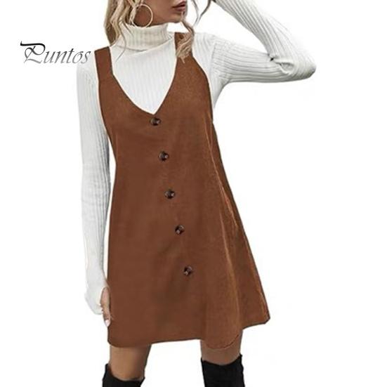 

Женское платье на подтяжках с V-образным вырезом и пуговицами, свободное, без рукавов, чистое, А-силуэт, милое мини-платье для школы, свиданий, поездок на работу S коричневый