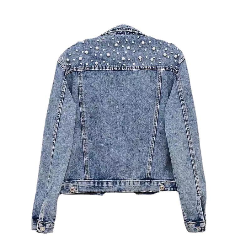 Plus Size Beaded Denim Jacket - Korean Style, Spring/Autumn Fashion for Women