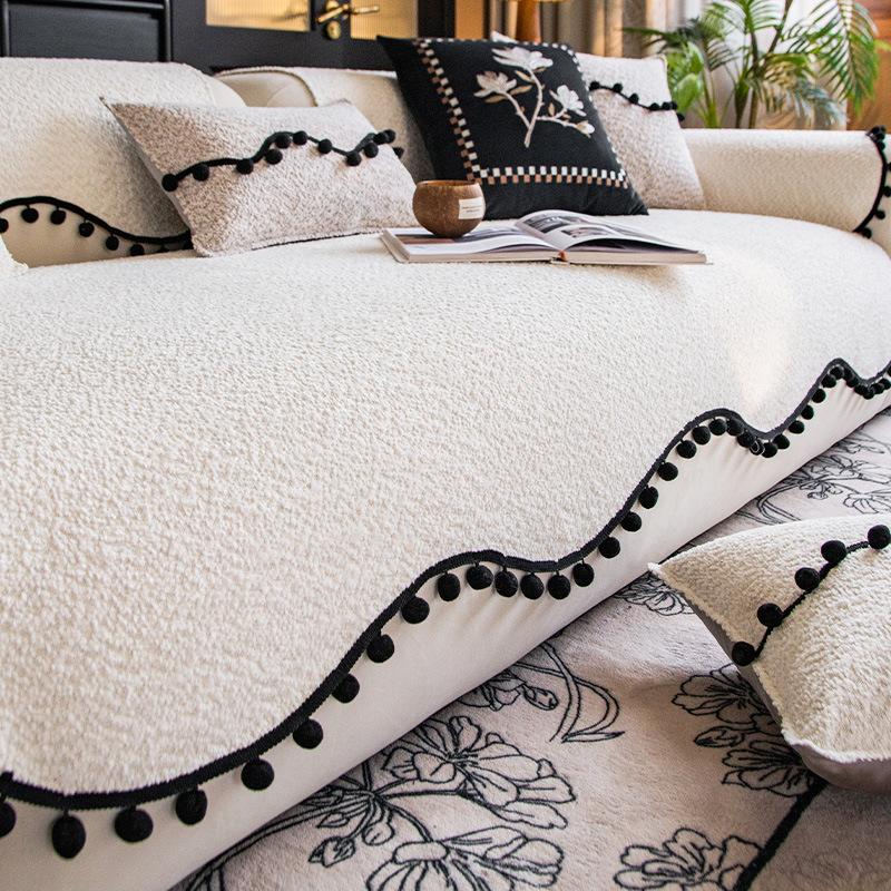 New Special-Shaped Sofa Cushion, High-End Mid-Ancient Style Skirt, Light Luxury Non-Slip Living Room, Straight Row Sofa Seat Cushion