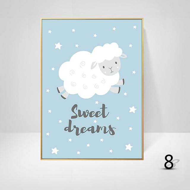 Ins Fresh Style Modern Cartoon Elephant Rabbit Sheep Room Decorative HD Hanging Painting Cuadros Decoracion Salon Canvas Art