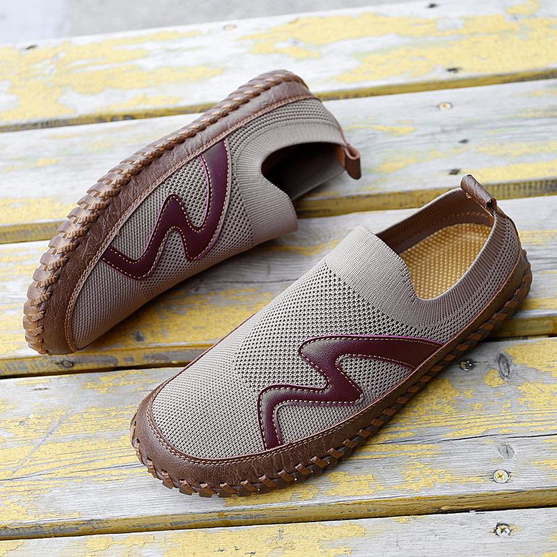 

Men s Handmade Sneakers Slip on Loafers Breathable Mesh Casual Shoes Men s Driving Flats Summer 39 коричневий