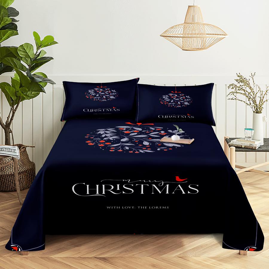 Bed Sheet Set 240x220 Christmas Tree With Pillowcase Letter Green For Single Double Beds Kids Adult 3D Bedding Texile Twin Full