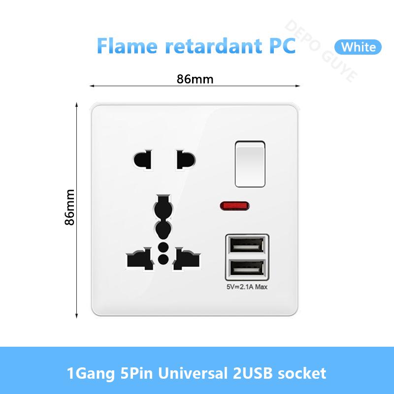 White UK Standard 13A USB Wall Socket Panel,Universal 18W Type-c Quick Charge Socket Plug,Wall Light Switch Electrical outlet
