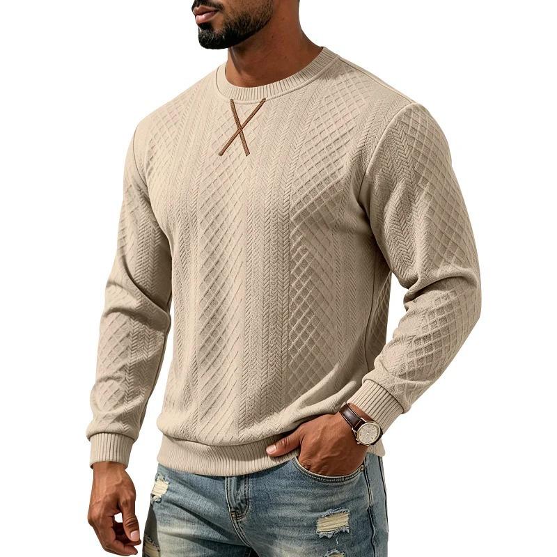 Men S Jacquard Crew Neck Long Sleeve Loose Casual Sweatshirt