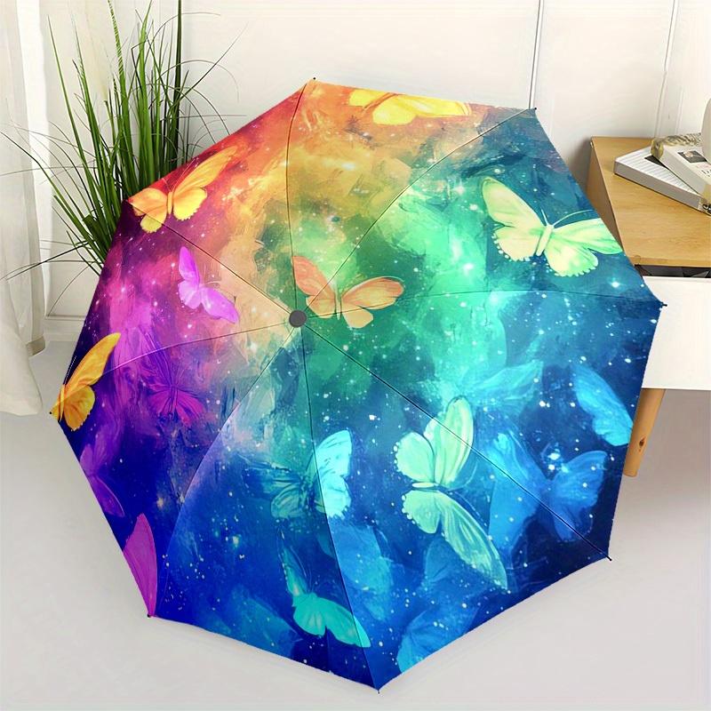 

1pc Colorful Butterflies Rainbow Background Umbrella with Plastic Handle,Suitable for All Seasons Home Travel Outdoor UmbrellaM1271