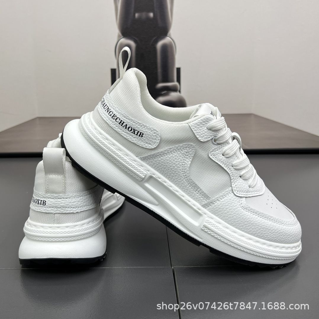 

Trendy men s shoes leather thick-soled heightening dad shoes 2024 new spring versatile little white shoes contrasting casual shoes 40 белый