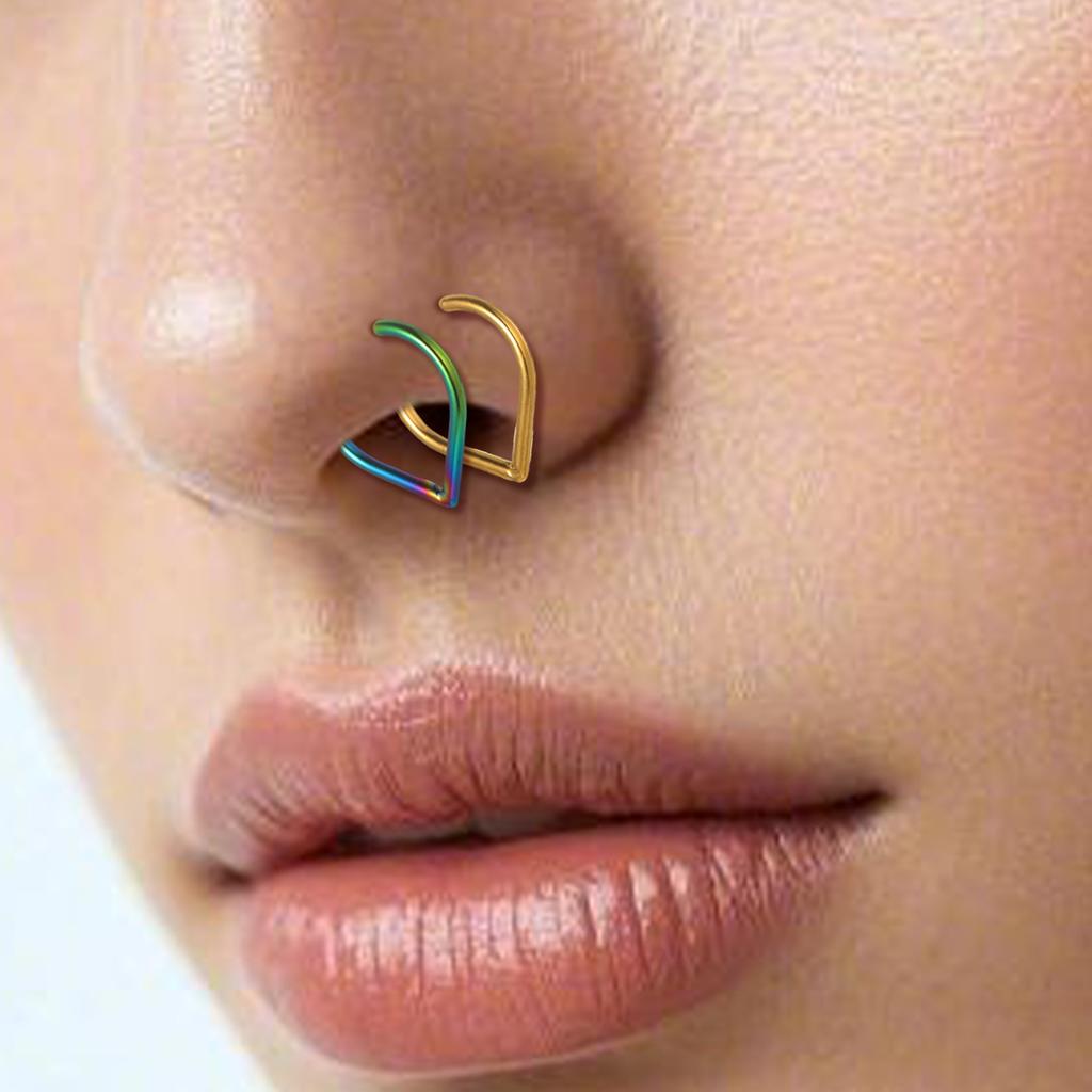 5Pcs New Stainless Steel Faux Septum Ring for Women Men Fake Non-Piercing Nose Ring Jewelry Non-Pierced Clip on Nose Ring Hoop