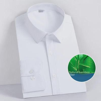 Camisa Blanca Slim de Manga Larga para Hombre de Fibra de Bambú Sin Planchado 2025