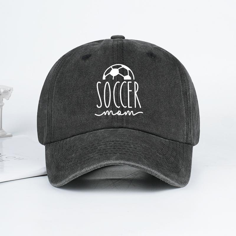 Soccer Mom Print Washed Baseball Cap Adjustable Unisex Soccer Game Day Sun Hat For Moms