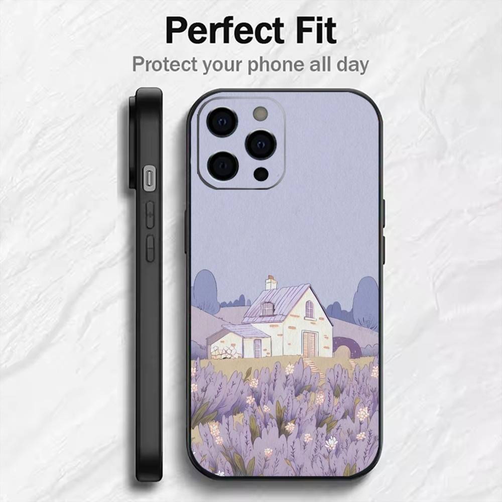 

Simple And Fresh Printed Phone Case For iPhone17,16,15,14,13,12 Plus,Max Soft Silicone Black Cover iPhone17air