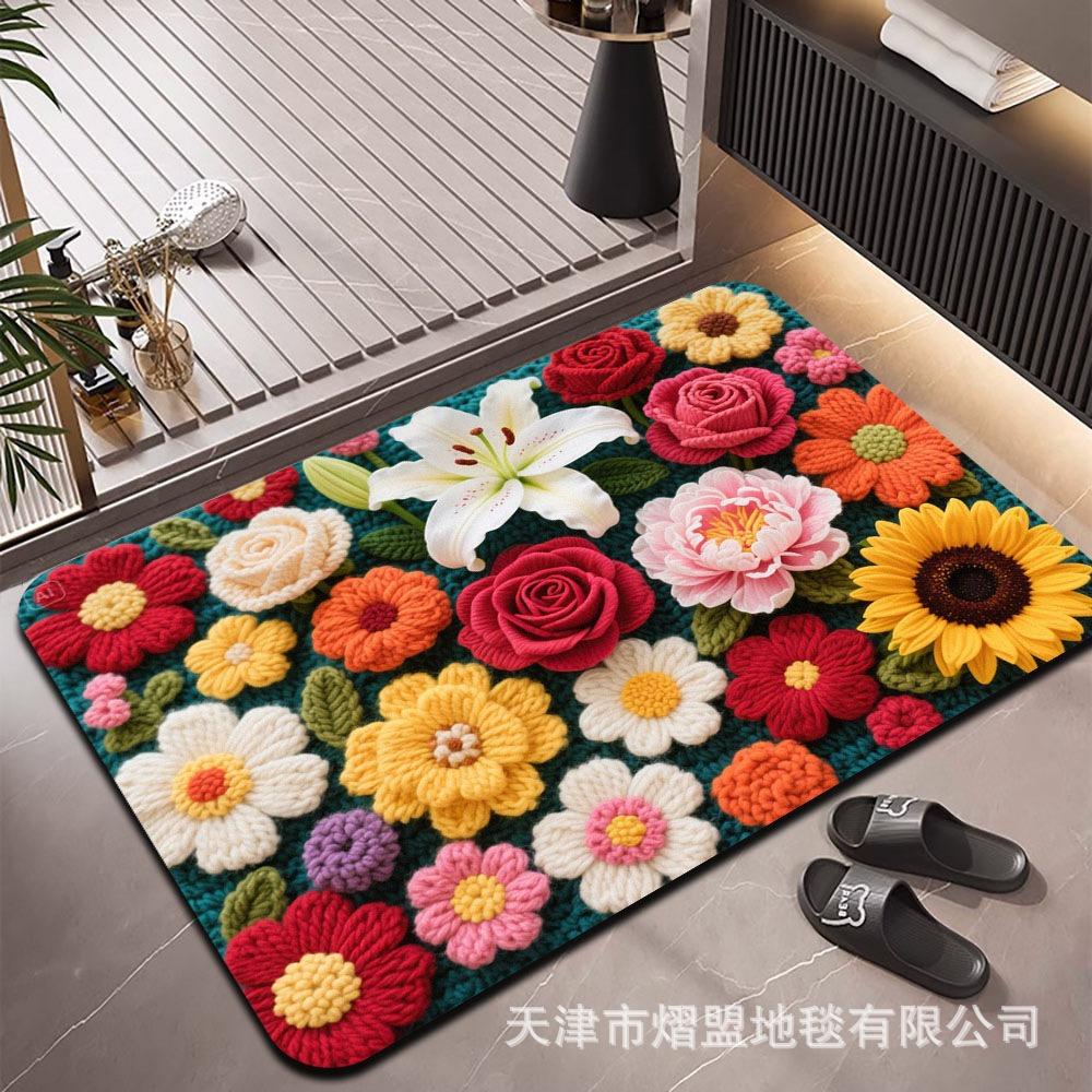 3D Flower Carpet Irregular Flower Shaped Water Absorbing Quick Drying Floor Mat Dirt Resistant and Wear-resistant Foot Mat