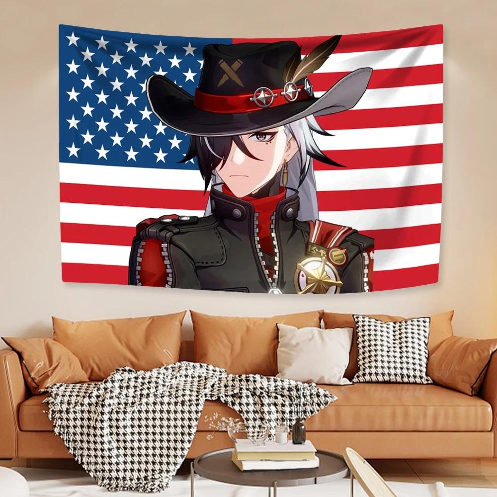 

Genshin Impact Honkai Star Rail Anime Tapestry Boothill Argenti US Flag Print Polyester Wall Hanging for Bedroom Dorm Home Decor 74x94cm(29x37in)