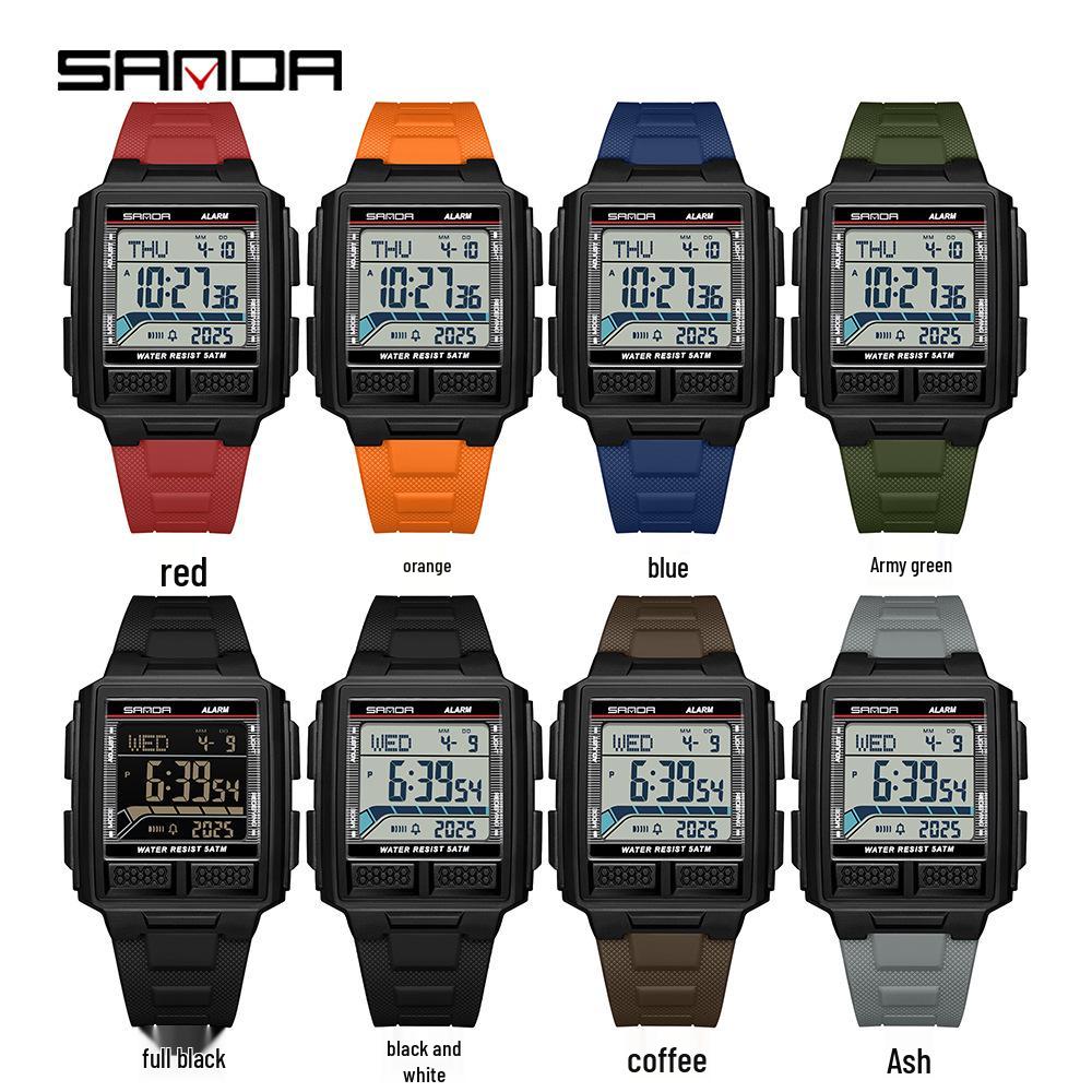 Sanda Men's Large Screen Luminous Multifunctional Waterproof Countdown Wristwatch