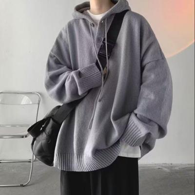 Men's Versatile Thick Knit Hooded Sweater - Autumn/Winter British College Style for Teens and Adults