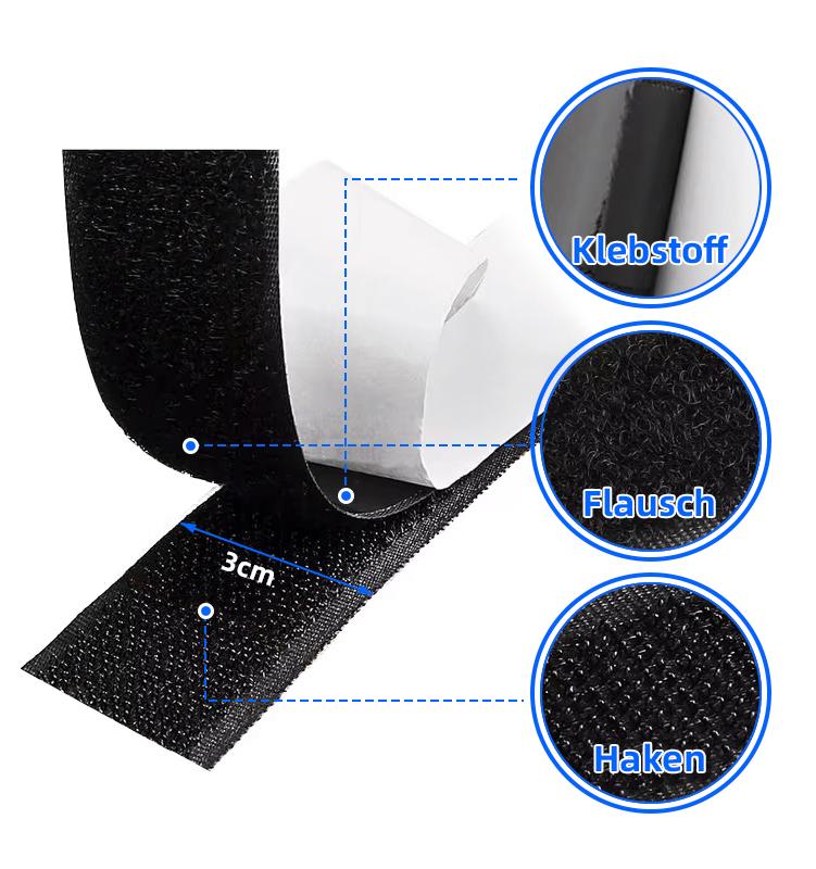 Eco-Friendly Nylon Adjustable Heavy Duty Heat Resistant Elastic Self-Adhesive Hook Loop Tape for Packaging чёрный