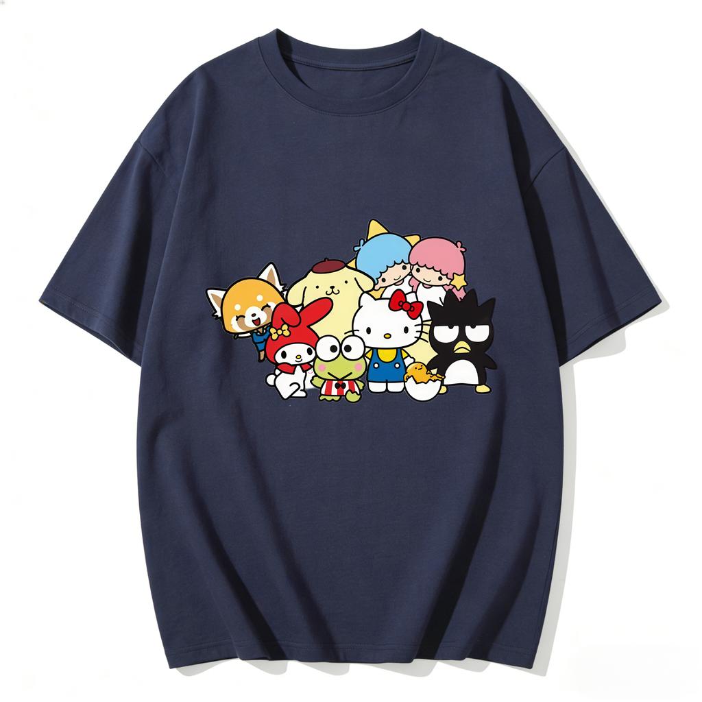 2026 New Sanrio Characters Group Cartoon Print Tshirt Family Matching Outfits Casual Short Sleeve Tee for Women Unisex Kids Tops